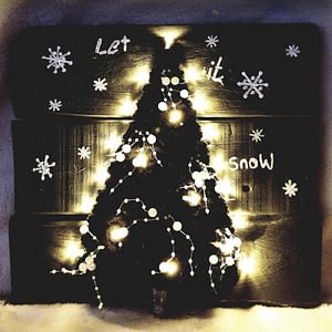 Deco-bord - Kerstboom "Black" met lichtjes