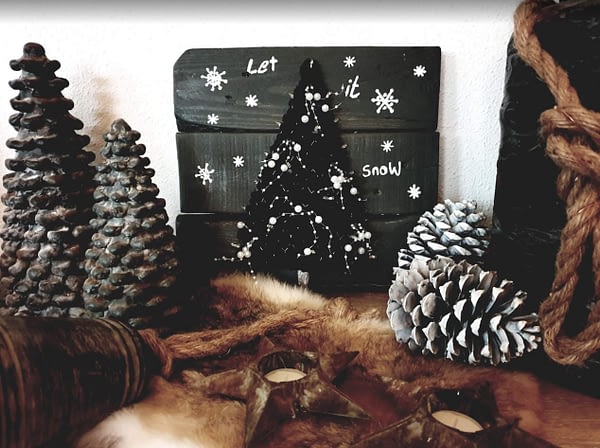 Deco-bord - Kerstboom "Black" met lichtjes