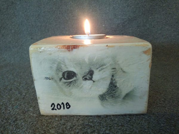 Memories - Houten waxinelichtjes houder met foto kat