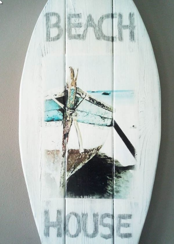Beach House - Surfboard gemaakt van pallethout met foto