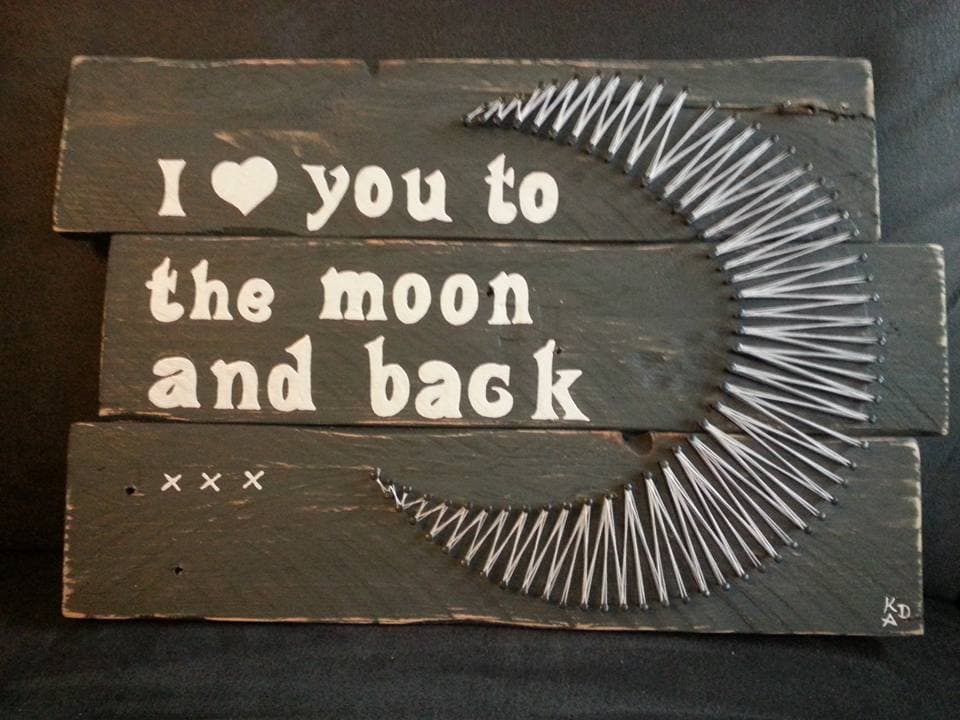 Deco-bordje: Love you to the moon (incl. string-art)
